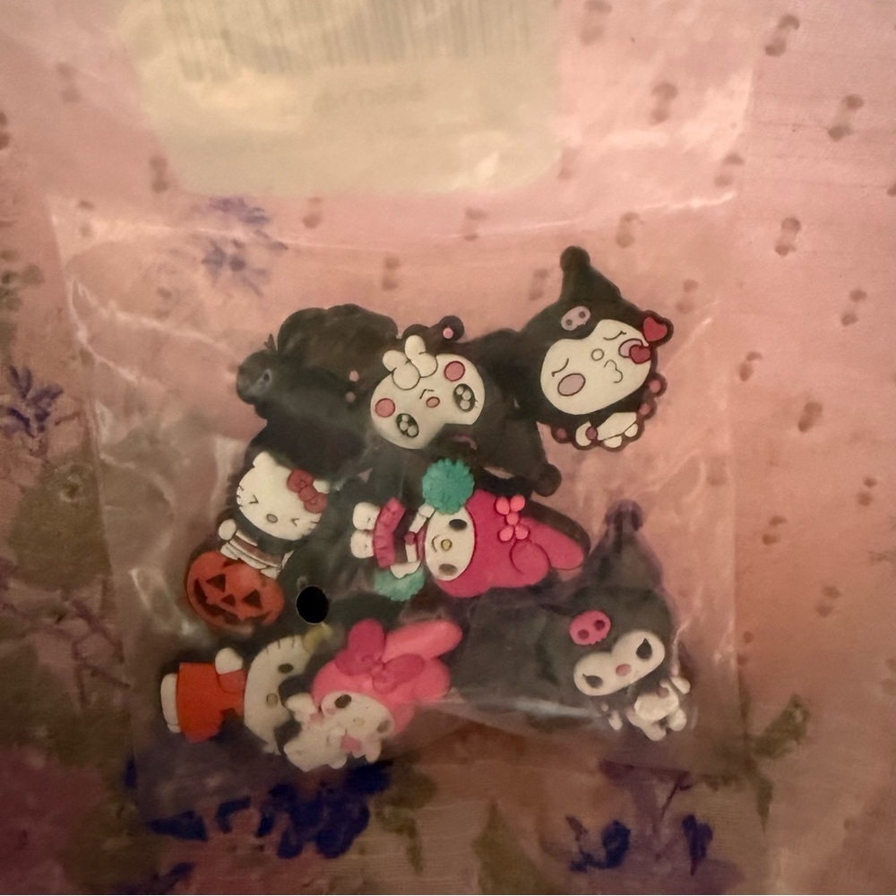 Sanrio Pink & Black Character Croc Charm Lot - Hello Kitty, My Melody, Kuromi